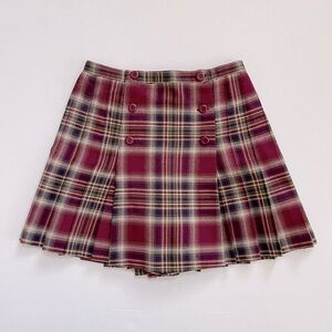 Limited too vintage burgundy plaid pleated skort
